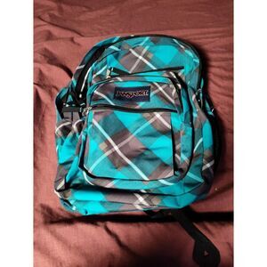Jansport Gray & Teal Plaid Backpack/Bookbag